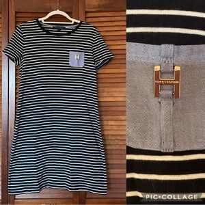 Tommy Hilfiger navy stripe jersey dress with pocket detail. Size large.